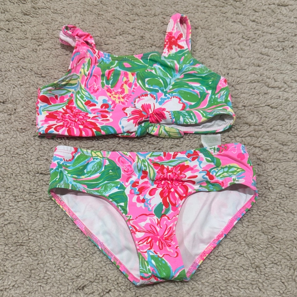 Lilly Pulitzer Pink and Green Floral Kids Bikini